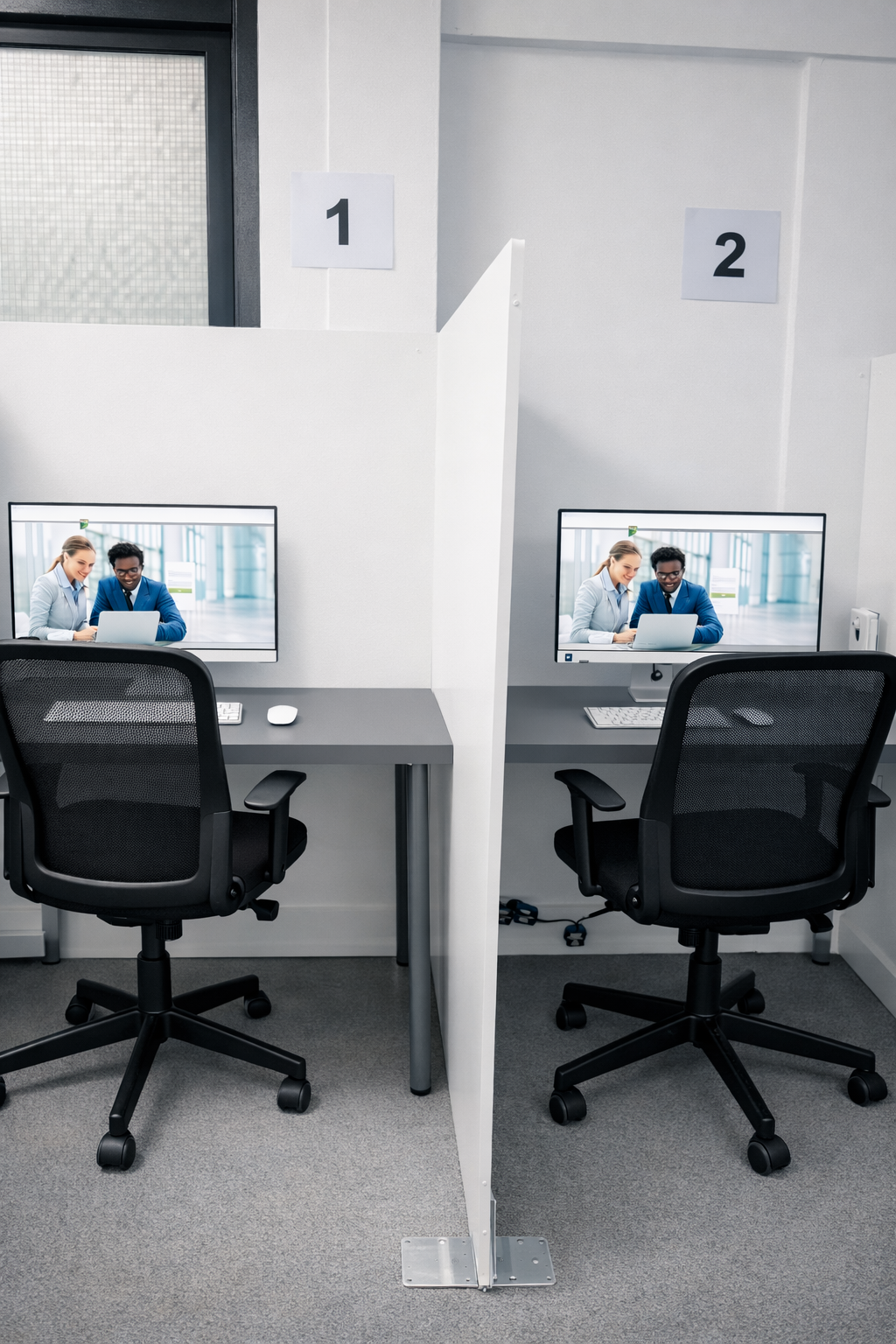 Computer-based exam suite with numbered workstations